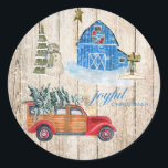 JOYFUL CHRISTMAS – カントリー素朴・ホリデー・シーン ラウンドシール<br><div class="desc">国の素朴ステッカーはそのようなおもしろいデザインを持つ。クリスマスツリーを持って帰ってくる古いヴィンテージのトラックがある。背景には青い農家が並び、クリスマスのリースが飾られ、メールボックスと雪だるまが雪に覆われたクリスマスツリーを守っている。北の星は全景に輝き、雪片があちこちを飛び回っている。タイポグラフィ読の喜びクリスマス青で。これは、ギフト、クリスマスカードや商品をシールするのに最適なおもしろい、カラフルシール焼いたである。その他のデザインは私のショップで利用可能www.zazzle.com/digiscrapthat</div>