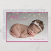 JOYFUL CHRISTMAS – ピンクの新生児写真 シーズンカード (正面/裏面)