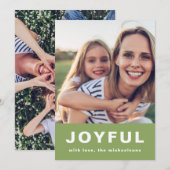 Joyful Christmas 鮮やか Green Two Photo Collage シーズンカード (正面/裏面)