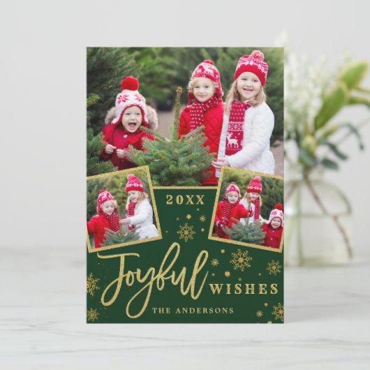 Joyful Christmas 3 PHOTO Holiday Greeting カード (スタンド正面)