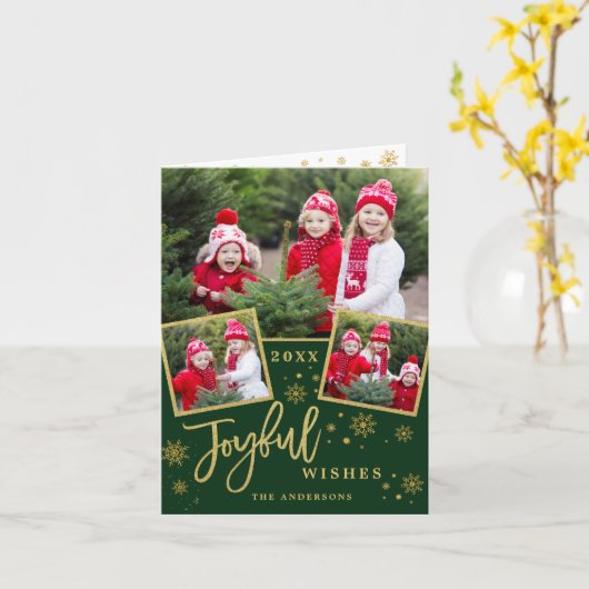 Joyful Christmas 3 PHOTO Holiday Greeting Holder カード (黄色い花)
