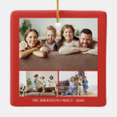 Joyful Christmas 4家族フォトコラージュ赤アーチ セラミックオーナメント (裏面)