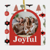 Joyful Christmas 4家族フォトコラージュ赤アーチ セラミックオーナメント (正面)