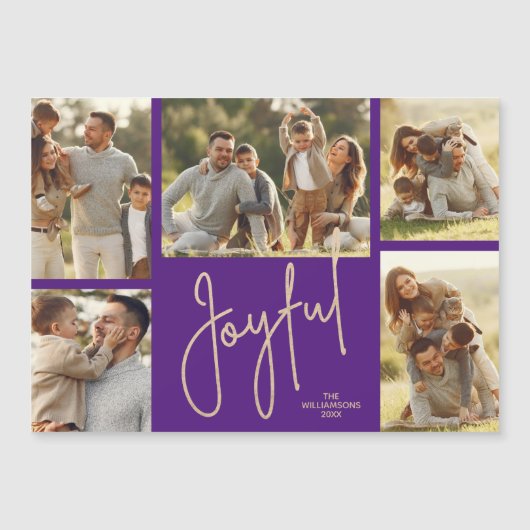 JOYFUL Christmas 5 Photo Purple Magnetic Cards (正面)