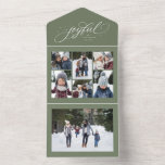 Joyful Christmas collage 7 photo green tri fold オールインワン招待状<br><div class="desc">このエレガントホリデーの三つ折りカードにはキラキラした星が描かれユニークたスクリプト「joyful」が囲まれている。6枚の写真と大きな写真のコラージュでパーソナライズ独身のする。また、更新または機能する可能性のある長いメッセージのための余地があ離れる空白の。クリスマスの応援を友人や家族に送るのに最適。このセージ緑のカードの折り目は、封筒なしで送信することができる。</div>