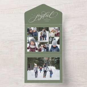 Joyful Christmas collage 7 photo green tri fold オールインワン招待状
