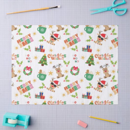 Joyful Christmas Design Tissue Paper for presents  薄葉紙 (クラフト)
