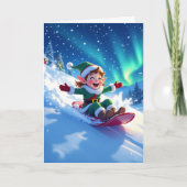 Joyful Christmas Elf Sledding Personalize カード (正面)