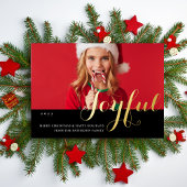 Joyful Christmas Familyフォトスクリプモダント 箔招待状