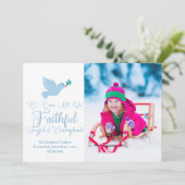 Joyful Christmas Family Photo Blue Dove Religious シーズンカード (スタンド正面)