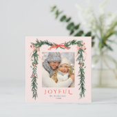 Joyful Christmas Frame 2フォト赤面ピンクスクエア シーズンカード (スタンド正面)