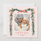 Joyful Christmas Frame 2フォト赤面ピンクスクエア シーズンカード (正面)