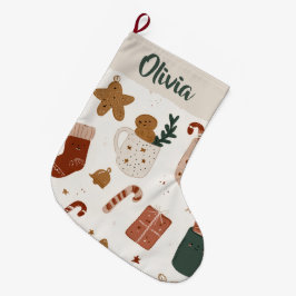 Joyful Christmas Pattern Custom Name Stocking ラージクリスマスストッキング