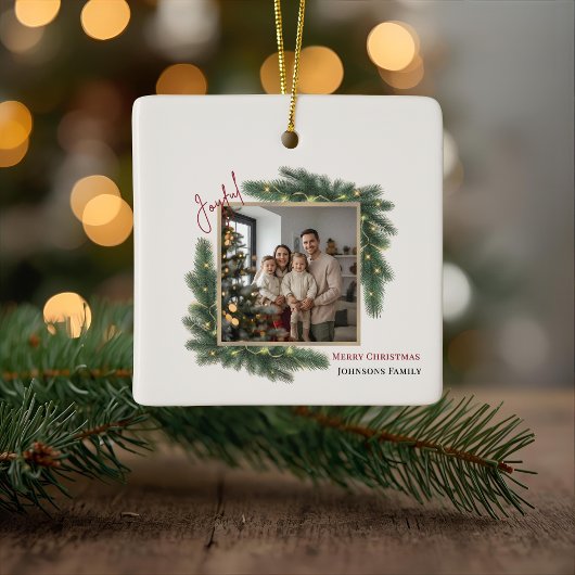 Joyful Christmas Personalized Family Photo  セラミックオーナメント