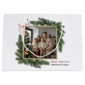 Joyful Christmas Personalized Family Photo Gift Ba ラージペーパーバッグ (正面)