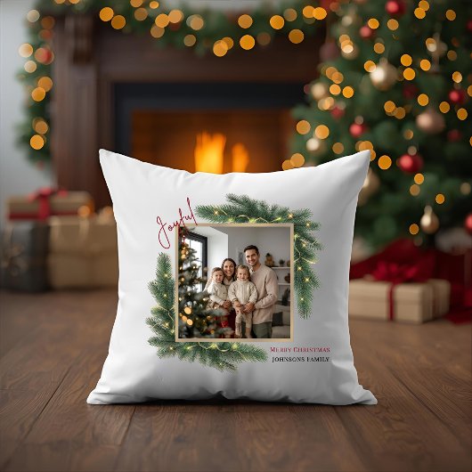 Joyful Christmas Photo Frame Family Throw Pillow クッション