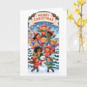 Joyful Christmas Pyramid – Kids Building a Snowman カード (黄色い花)