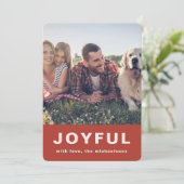 Joyful Christmas Red Snowflake Photo Holi シーズンカード (スタンド正面)