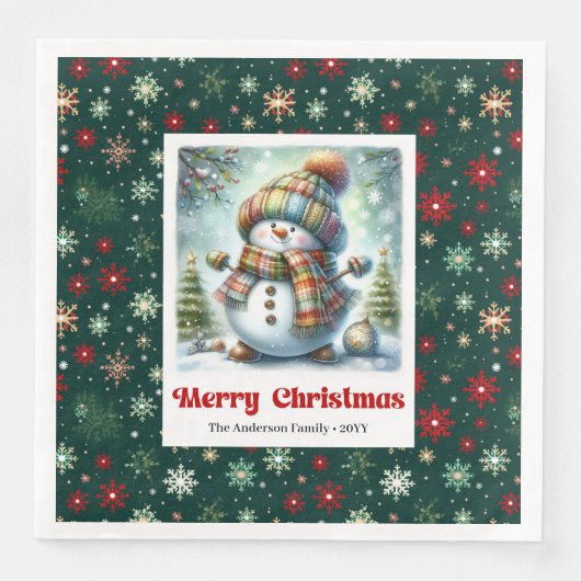 Joyful Christmas Snowman Napkins Editable Custom  (正面)