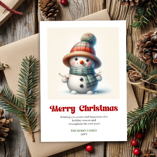 Joyful Christmas snowman watercolor holiday card シーズンカード