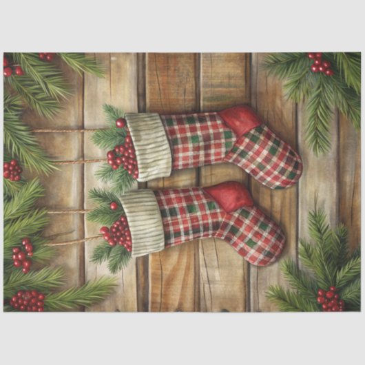 Joyful Christmas stocking tissue paper pine wreath 薄葉紙 (正面)