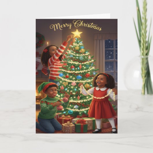 Joyful Christmas Tree Moments – Kids Holiday Card カード (正面)