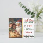 Joyful Christmas Wishes Santa and Elves Postcard シーズンポストカード (スタンド正面)