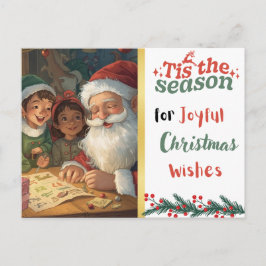 Joyful Christmas Wishes Santa and Elves Postcard シーズンポストカード