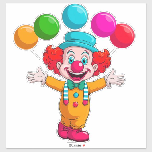 Joyful Clown With Balloons Celebrating Birthday シール (シート)