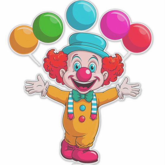 Joyful Clown With Balloons Celebrating Birthday シール (正面)