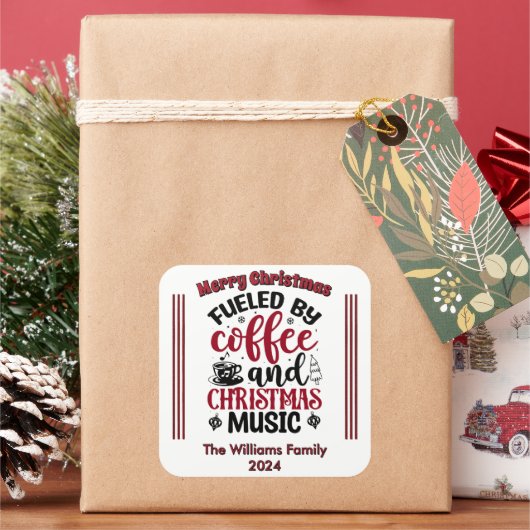 Joyful Coffee Vibes Holiday Stickers スクエアシール (クリスマス)