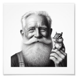 Joyful Companions: Older Man and Chipmunk Wall Art フォトプリント