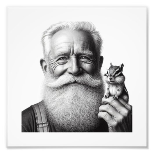 Joyful Companions: Older Man and Chipmunk Wall Art フォトプリント (正面)