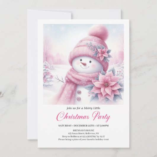 Joyful Coquette Snowman Editable Christmas Invite  招待状 (正面)