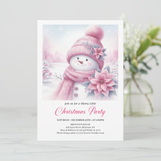 Joyful Coquette Snowman Editable Christmas Invite 招待状 (スタンド正面)