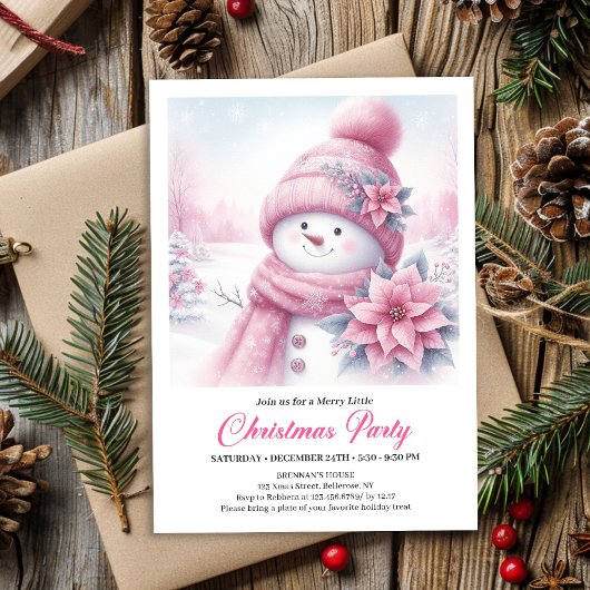 Joyful Coquette Snowman Editable Christmas Invite 招待状