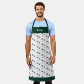 Joyful cozy cabin Christmas pattern monogram name エプロン (着用した状態)