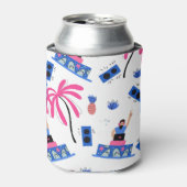 Joyful DJ、トロピカルビーチパターン。 缶クーラー (缶正面)