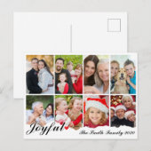 Joyful Eight Photo Elegant Black & White Christmas シーズンポストカード (正面/裏面)