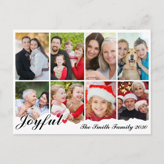 Joyful Eight Photo Elegant Black & White Christmas シーズンポストカード (正面)