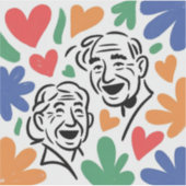 Joyful Elderly Couple Heart Art - Whimsical Love & シール (正面)