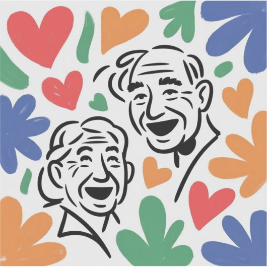 Joyful Elderly Couple Heart Art - Whimsical Love & シール (正面)