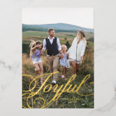 Joyful Elegant Calligraphy Family Photo 箔シーズンカード (正面)