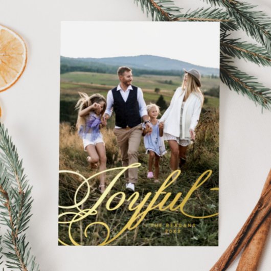 Joyful Elegant Calligraphy Family Photo 箔シーズンカード