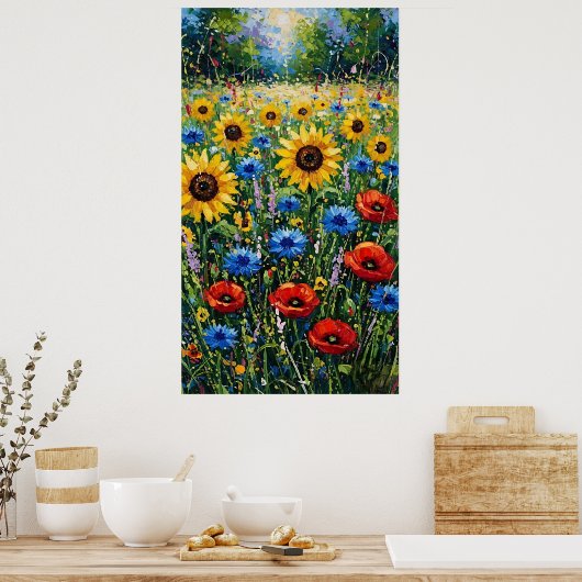 Joyful Expressionist Vibrant Wildflower Sunflower  ポスター (キッチン)