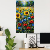 Joyful Expressionist Vibrant Wildflower Sunflower  ポスター (ホームオフィス)