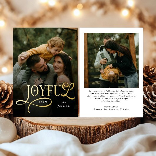 Joyful Family 2 Photo Christmas  箔シーズンカード