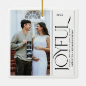 Joyful Family of Three Pregnancy Photo セラミックオーナメント (裏面)