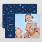 JOYFUL FAMILY PHOTO modern elegant blue colorful シーズンカード (正面/裏面)