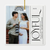 Joyful First Christmas Pregnant Photo Couple セラミックオーナメント (裏面)